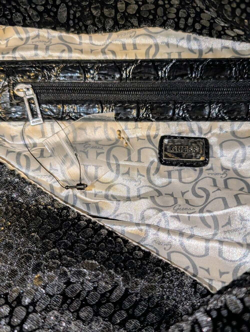 [NWT] VINTAGE Y2K GUESS BLING BAG Black Reptile Rhinestone G Logo DEADSTOCK MINT - Picture 7 of 11